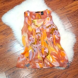 New York & Company Sheer Floral Button Front Tank Top